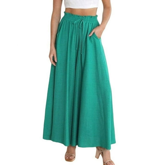 Pants for Women Casual Elastic Waist Wide Leg Pants with Pockets Green XXL