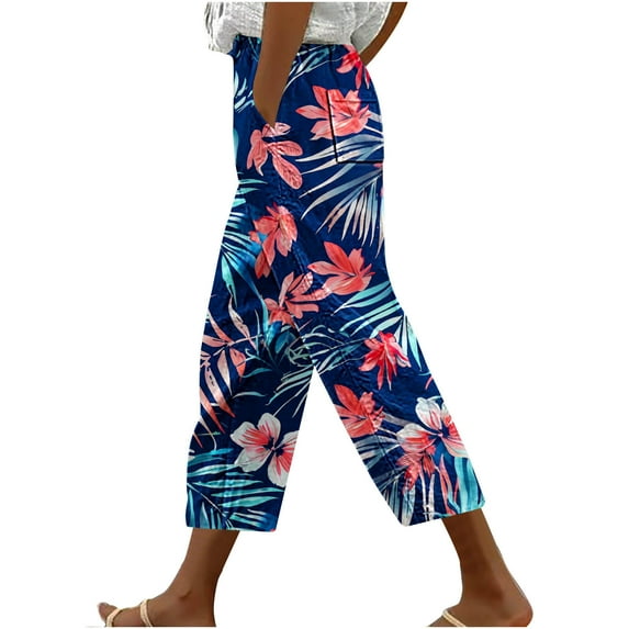 Pants for Women Casual Loose Tie Waist Harem Hem Print Trousers with Pocket High Rise Pleated Baggy Lounge Daily Bottoms, Multicolor, XXXL