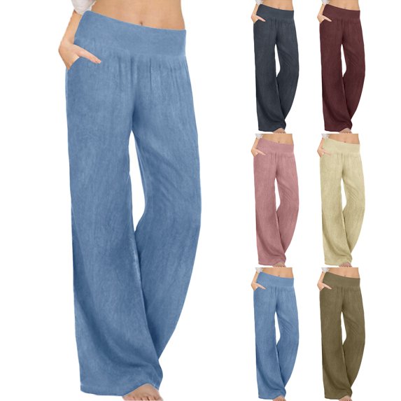 Pants for Women Casual Wide Leg Pants Flowy High Waist Trousers Loose with Pockets