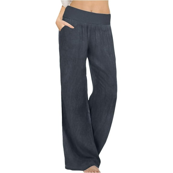 Pants for Women Casual Wide Leg Pants Flowy High Waist Trousers Loose with Pockets