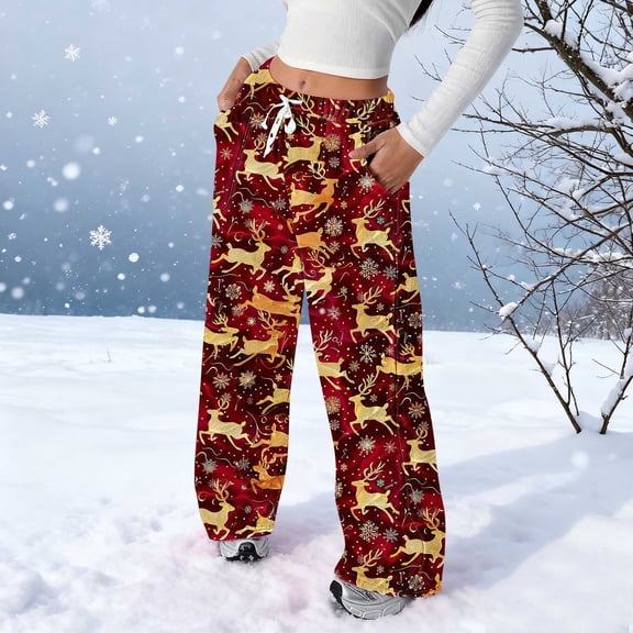 Pants for Women Christmas Printed Flannel Casual Trousers Casual Pants,Womens Pants Multicolor S