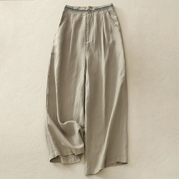 Pants for Women Summer Womens Pants Women's Solid Color Fashion Elastic Waist Flipped Nine Point Pants