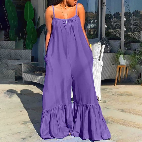 Pants for Women,Clearance Women's Plus Size Fashion Women Casual Plus Size Loose Sling Boot Cut Pant Solid Rompers Loose Causal Pants