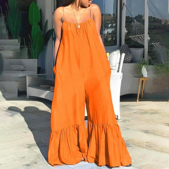 Pants for Women,Clearance Women's Plus Size Fashion Women Casual Plus Size Loose Sling Boot Cut Pant Solid Rompers Loose Causal Pants