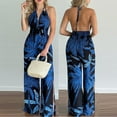thumbnail image 1 of Pants for Women,Clearance Women's Plus Size Women Fashion Halter Backless Slit Leg Floral Print Jumpsuit Loose Causal Pants, 1 of 5
