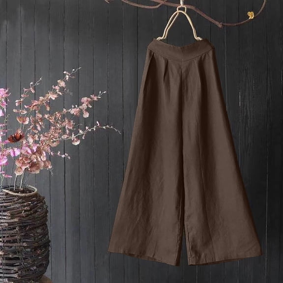 Tbopshirt Pants for Women Plus Size Women's Summer Solid Color Plus Size Cotton and Linen Pants Casual Loose Trousers Loose Causal Pants