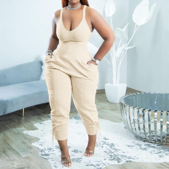Pants for Women,Clearance Women's Plus Size Womens Fashion Summer Solid Casual Camis Sleeveless Suspender Jumpsuit Loose Causal Pants