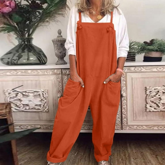 Pants for Women,Clearance Women's Plus Size Womens Overalls Casual Loose Dungarees Romper Baggy Playsuit Cotton And Linen Jumpsuit Loose Causal Pants