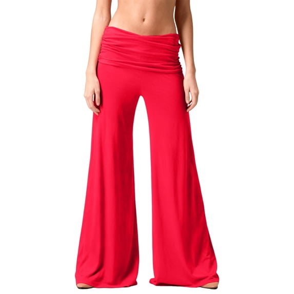 Pants for Women Coral Fold Over Yoga Pants Solid Wide Leg Loose Fit Ruched Waist Pants for Yoga Sports Everyday Yoga Pants Women