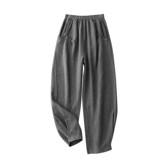 Pants for Women - Cotton Linen Capri Pants for Women Summer Casual Loose Beach Capris Boho Elastic Waist Cropped Trousers with Pockets