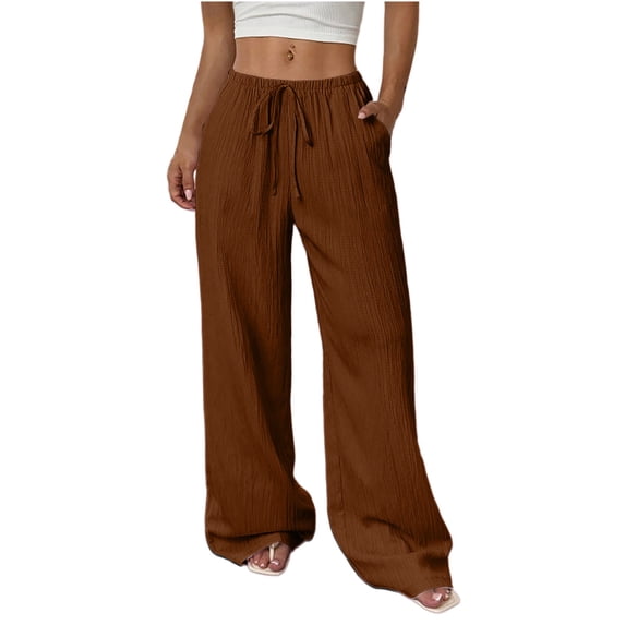 Pants for Women Cotton Linen Embroidered Wide Leg Pants Spring and Summer Loose High Waist Straight Casual Pants