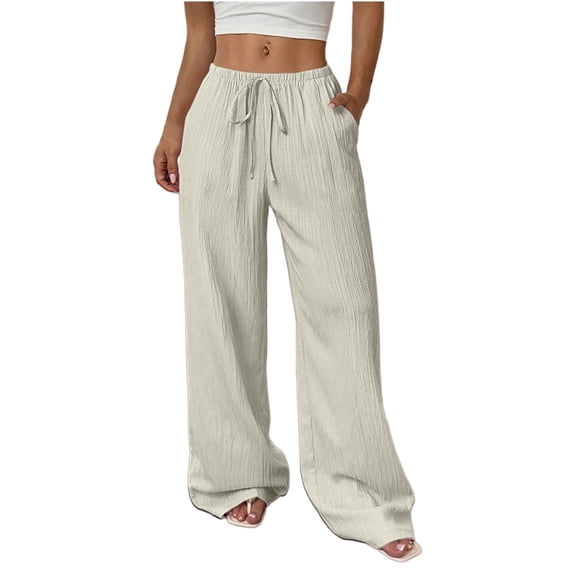 Pants for Women Cotton Linen Embroidered Wide Leg Pants Spring and Summer Loose High Waist Straight Casual Pants