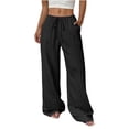 thumbnail image 1 of Pants for Women Cotton Linen Embroidered Wide Leg Pants Spring and Summer Loose High Waist Straight Casual Pants, 1 of 6