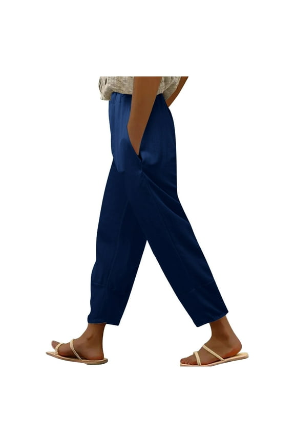 Pants for Women Cute Pants Elastic Waist Trousers Furry Women Patterned for Work Knit Causal Dressy Travel with Pockets Linen Clothes Comfy Navy 4XL