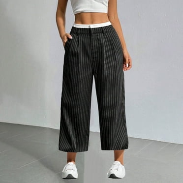 Pants for Women DYTTDG Women's Fashion Striped Wide Leg Pants Buttoned High Waist Comfortable Casual Pants with Pockets Discount