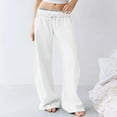 thumbnail image 1 of Pants for Women Drawstring Elastic-Waist Pocket Solid Color Baggy Wide-Leg Pants Casual Pants,Sweatpants for Women White XL, 1 of 6