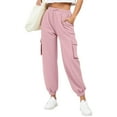 thumbnail image 1 of Pants for Women Drawstring Elastic-Waist Pocket Solid Color Pants Casual Joggers Sweatpants,Sweatpants for Women Pink XL, 1 of 6