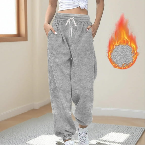 Pants for Women Drawstring Elastic Waist Sweatpants Fleece Pockets Casual Solid Color Jogging Sweatpants,Sweatpants for Women Gray XL