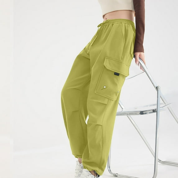Pants for Women Drawstring Multiple Pockets Pull Rope Sports Work Solid Color Sweatpants,Sweatpants for Women Green XXXL
