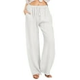 thumbnail image 1 of Pants for Women Dressy Casual High Waisted Wide Leg Fashion Drawstring Elastic Comfy Straight Leg Long With Pockets Trousers, 1 of 5