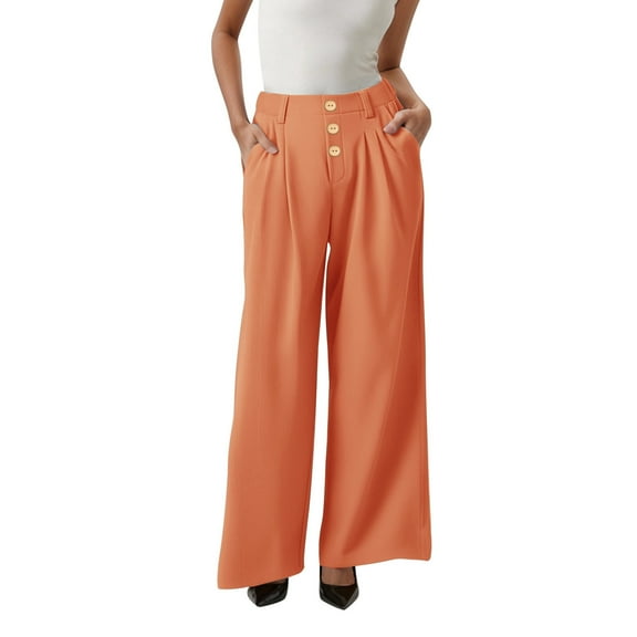 Pants for Women Droopy High Waist Wide Leg Versatile Casual Loose Long Trousers Breathable Lightweight Fit Orange S