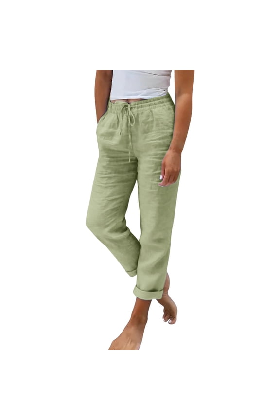 Pants for Women Elastic Fashion Color Waist Cotton And Linen Casual Womens Pants Mint Green XXXL