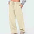 thumbnail image 1 of Pants for Women Elastic High-Waisted Lace-Up Casual Solid Color Wide-Leg Yoga Pants,Sweatpants for Women Beige XXL, 1 of 6