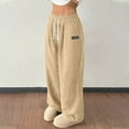 thumbnail image 1 of Pants for Women Elastic Waist Button Corduroy Wide Leg Pants Printing Trousers Pockets Casual Loose Long Pants Trousers,Womens Pants Beige S, 1 of 6