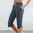 thumbnail image 1 of Pants for Women Elastic Waist Capris Pants Solid Color Sports Casual with Pockets Pants, 1 of 6