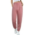 thumbnail image 1 of Pants for Women Elastic Waist Cotton Lined Sweatpants Straight Leg Sweatpants Casual Trousers Trendy Dressy Pink XL, 1 of 4