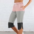 thumbnail image 1 of Pants for Women Elastic Waist Drawstring Sports Pants Solid Color Block Printing Casual Capris Pants with Pockets, 1 of 6