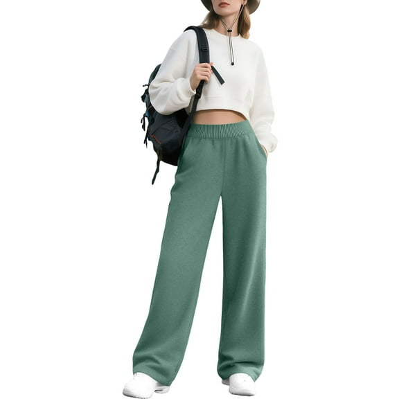Pants for Women Elastic Waist High-Waisted Casual Solid-Color Workwear Cargo Sweatpants,Sweatpants for Women Green XL