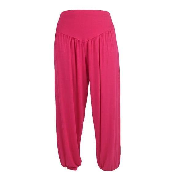 Pants for Women Elastic Waist Loose Cotton Soft Yoga Sports Dance Harem Trousers Dressy Casual Hot Pink M