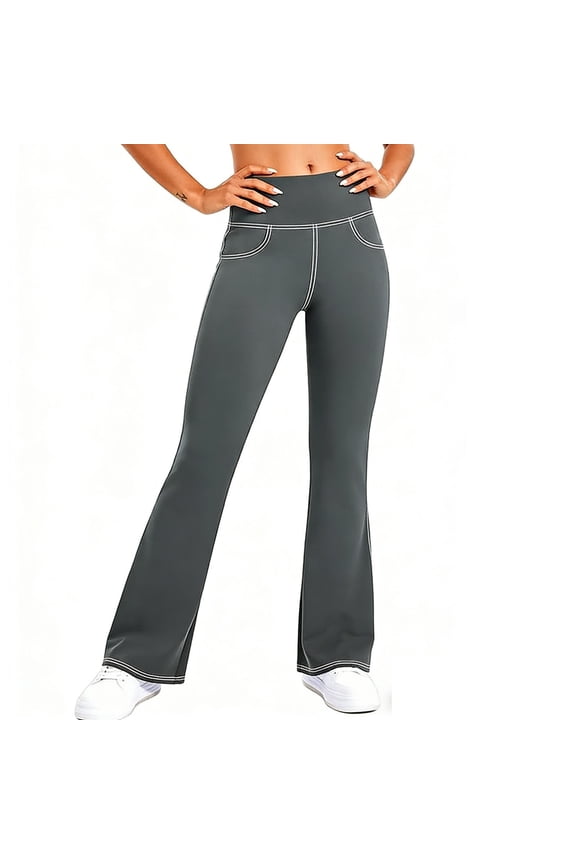 Pants for Women Elastic Waist Wide-Leg Cropped Travel Hiking Walking Solid Casual Work with Pockets Pant Gray XXL