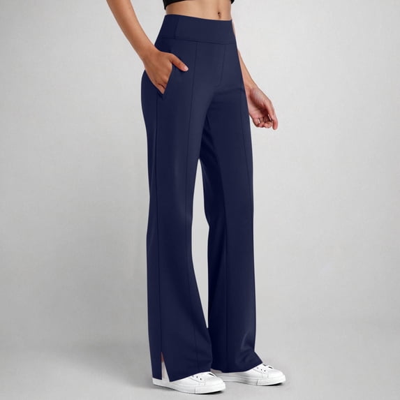 Pants for Women Elastic Waist Sport Casual Solid Color Button Pockect Yoga Pants Navy XXL