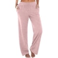 thumbnail image 1 of Pants for Women Elastic Waist Straight Leg Loungewear Trousers 2025 Summer Trendy Relaxed Fit Jogging Pants with Pockets, 1 of 5