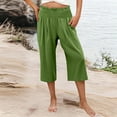 thumbnail image 1 of Pants for Women Elastic Waist Wide Capris High Waisted Pants Casual Summer Pockets Pant, 1 of 6