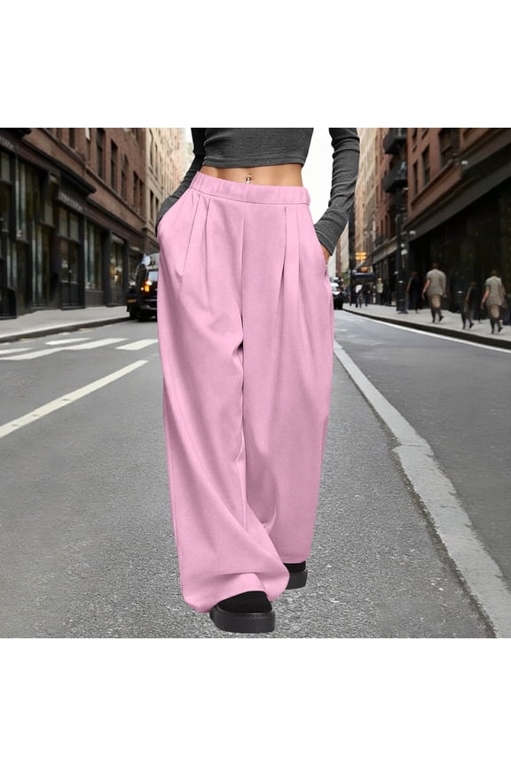 Pants for Women Fashion Mid Waist Wide Leg Palazzo Pants Leisure Loose Fit Stretchy Slacks Classic Long Pants