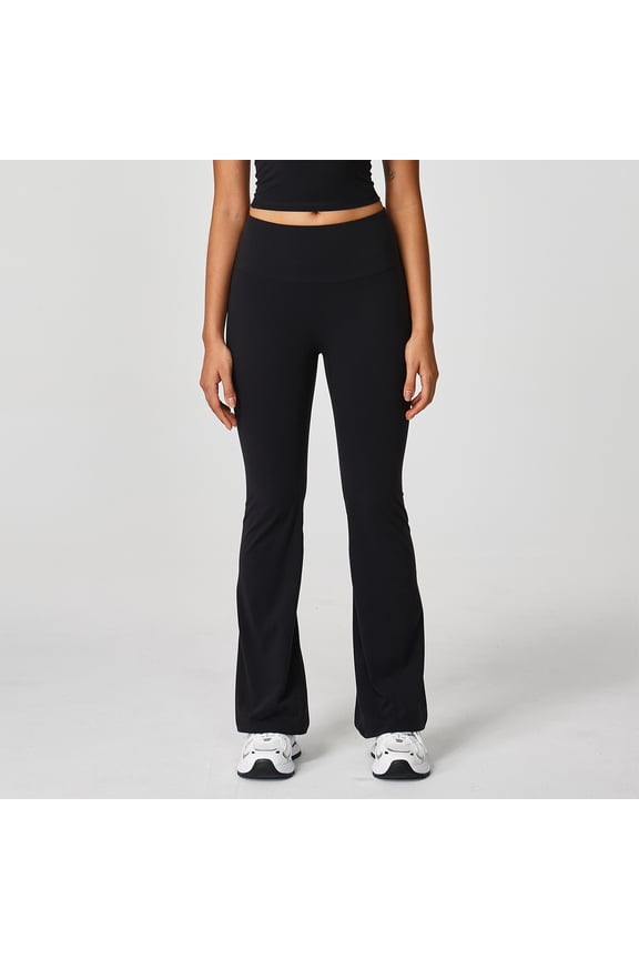 Pants for Women Fashion Solid Color High Waist Loose Tight Waist Flared Yoga Full Length Pants Black M