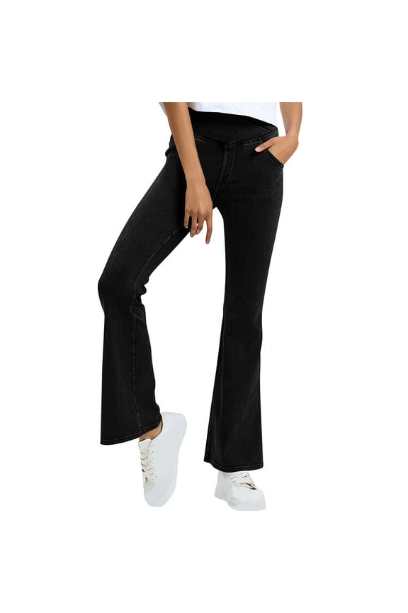 Pants for Women, Flared Jeans for Women Bootcut Stretch Bell Leggings Crossover Yoga Pants with Pockets Office Casual Skinny Jeans