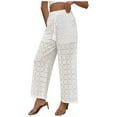 thumbnail image 1 of Pants for Women, Floral Lace Sheer Mesh Pants for Women Elastic Waist See Through Swimwear Cover Up Drawstring Beach Pants, 1 of 9