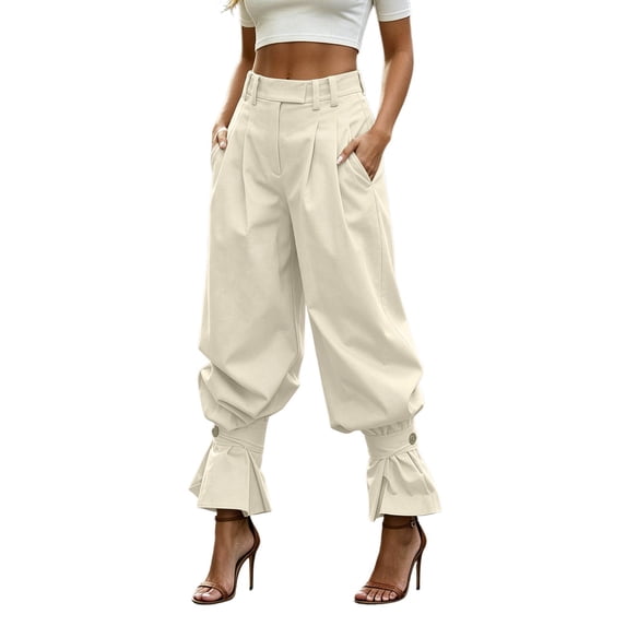 Pants for Women High Waist Pleated Wide Leg Ruffle Jogger Trousers Fashion Street Casual Four Season Daily Outfit