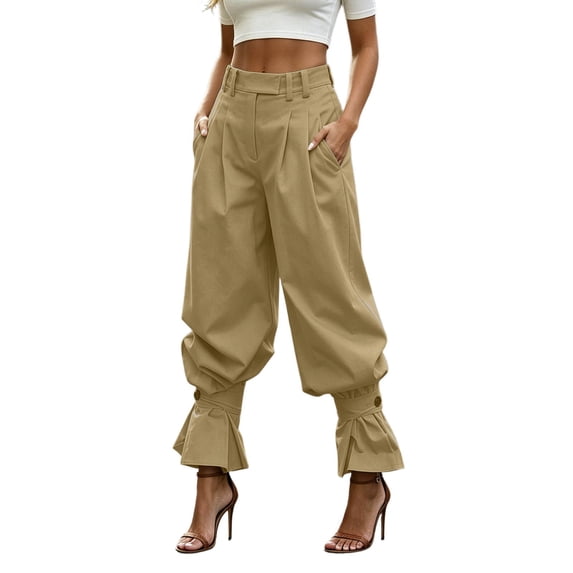 Pants for Women High Waist Pleated Wide Leg Ruffle Jogger Trousers Fashion Street Casual Four Season Daily Outfit