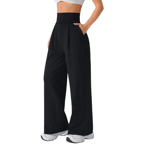 Pants for Women High Waist Solid Color Knit Loose Wide Leg Sports Trousers With Pockets Flowy Pants