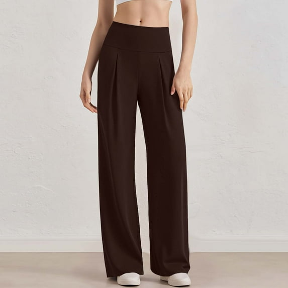 Pants for Women High Waist Straight Solid Color Cylinder Loose Full Length Pants,Womens Pants Coffee S