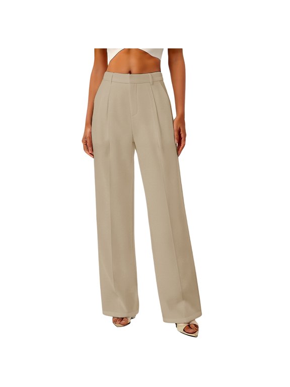 Pants for Women High Waist Stretchy Business Pants Casual Straight Leg Pants Pull On Work Pants for Women for Daily Wearing (Beige L)
