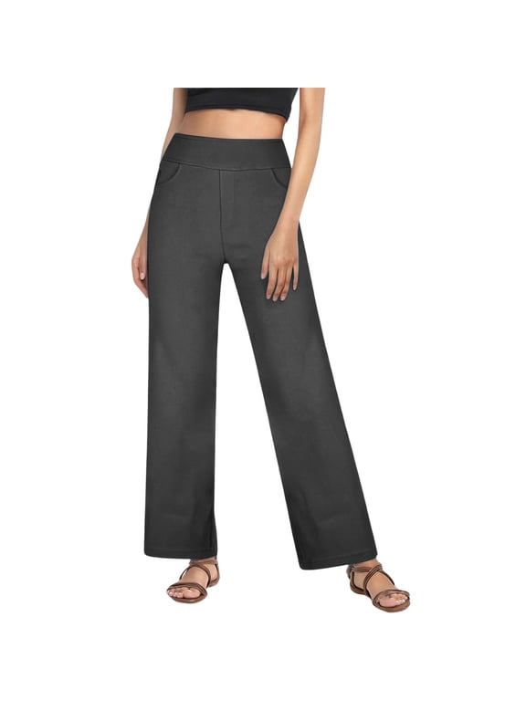 Pants for Women High Waist Wide Leg Denim Look Straight Leg Pants Casual Loose Fit Stretch Jeans Office Work Casual Trousers with Pockets