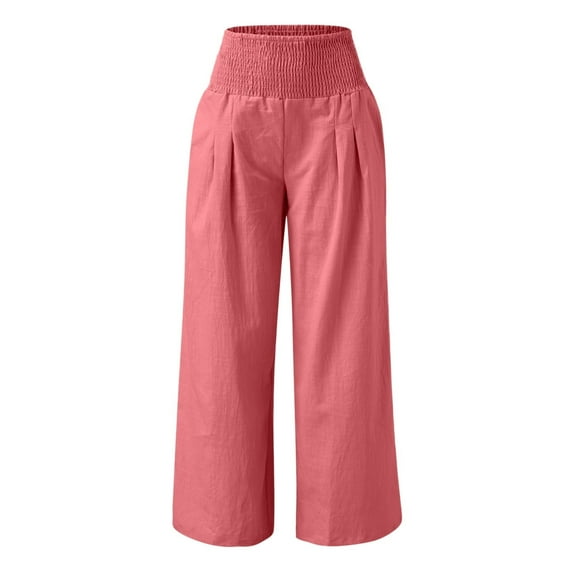 Pants for Women High Waist Wide Leg Palazzo Smocked Elastic Waist Loose Comfy Casual Pajama Pockets Orange Yoga Pants Sizes S