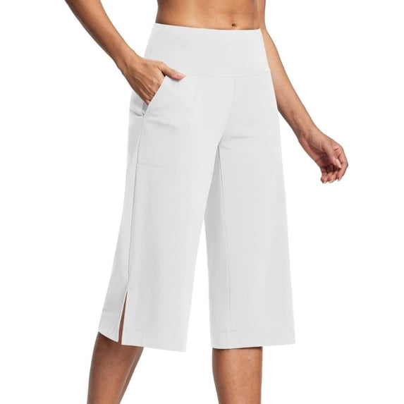 Pants for Women High Waist Wide Leg Yoga Capris with Pockets Stretchy Loose Fit Casual Workout