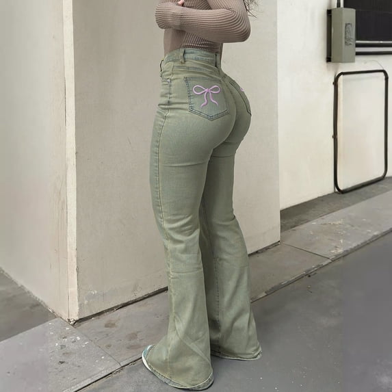Pants for Women High Waisted Flared Jeans Street Jeans Street Wear Stretch Slim with Pockets Denim Pants